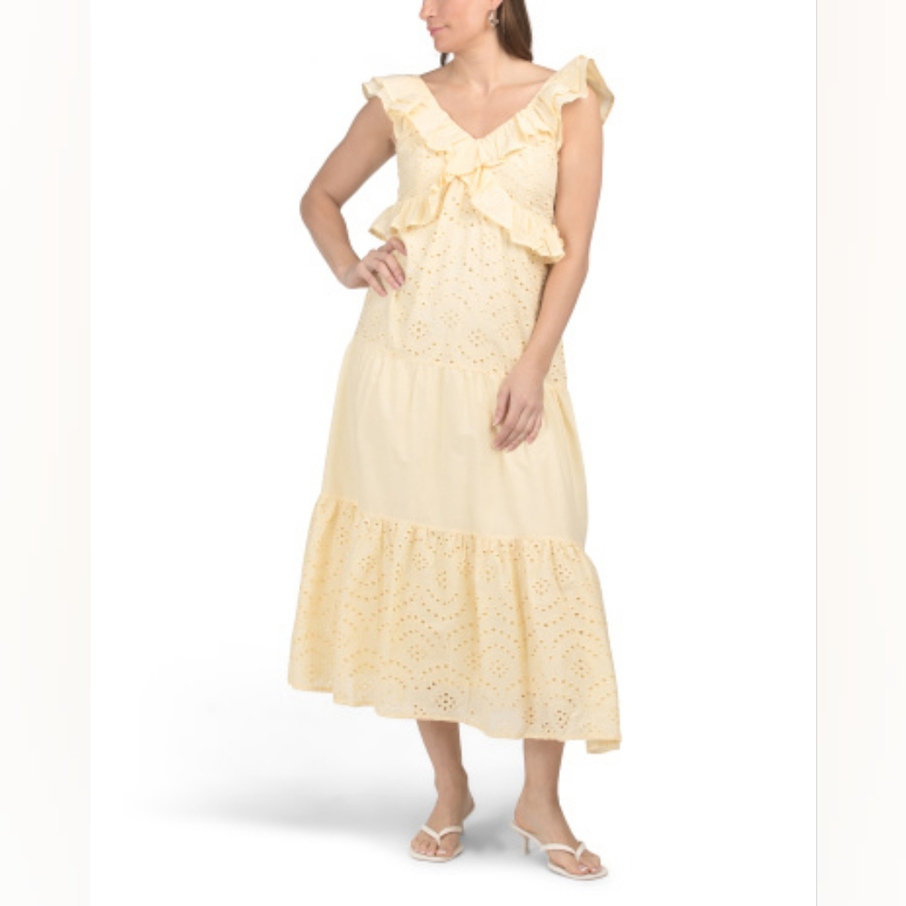 NWT - Cotton LEA Flan Flutter Sleeve Embroidered Eyelet Maxi Dress - Size M